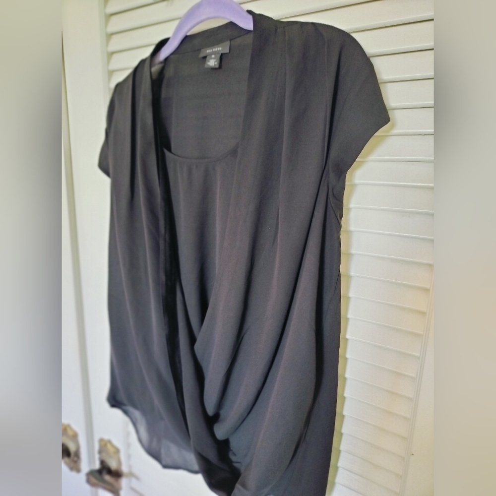 Halogen Women's Sleeveless Black Wrap Semi Sheer Blouse Size Medium